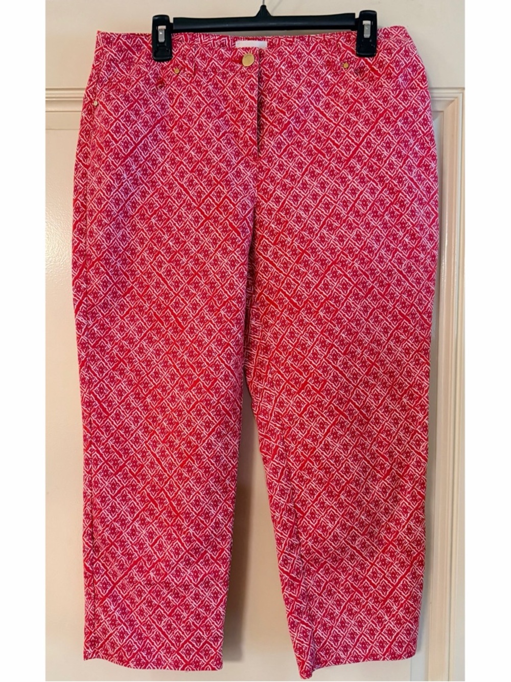 Chico's Red and White Printed Crop Pants